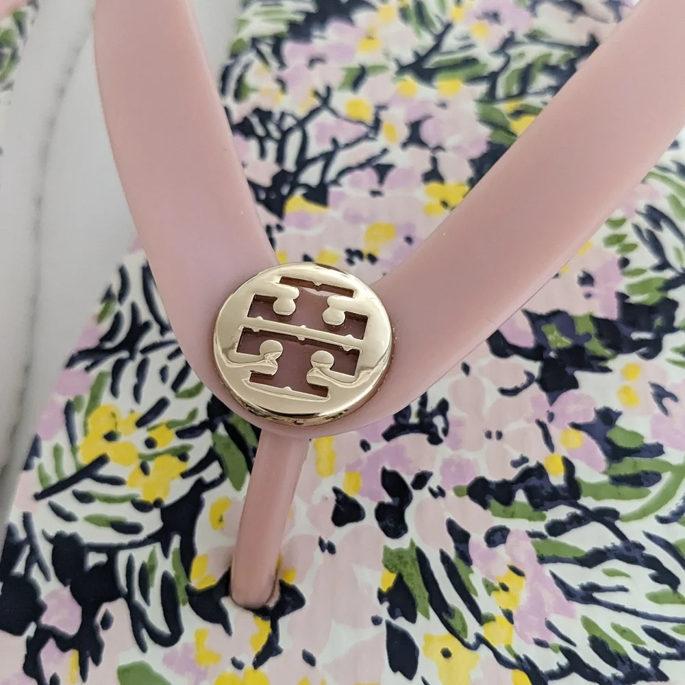 EUC! Tory Burch Flip Flop Sandal In Pink Quartz Flower Field Size 8 - Picture 4 of 15
